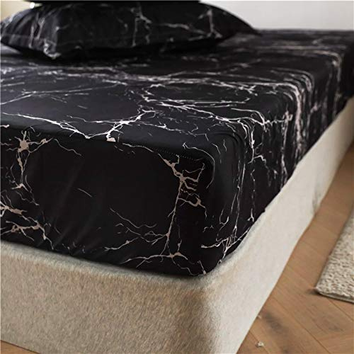 Boqingzhu Spannbettlaken 90x200cm Schwarz Weiß Marmor Optik Muster Spannbetttuch Microfaser Bettlaken für bis 30cm Matraze