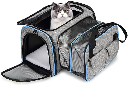 ALLSOPETS Erweiterbar Tragetasche für Katzen Hunde Faltbare Hund Katze Tragetaschen Tragbar Haustier Transportbox Haustiertasche für Reisen Wandern Camping (Grau, S)