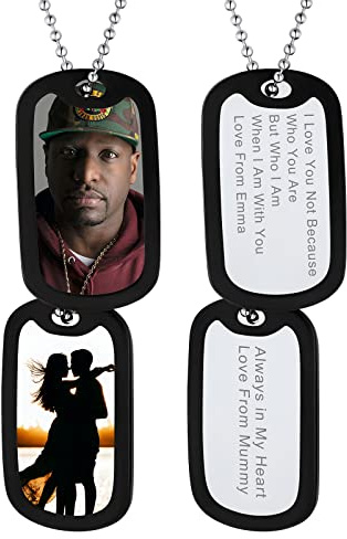 Supcare Herren Personalisiert Foto Erkennungsmarke Dog Tags Halskette 316L Edelstahl Gravur Anhänger für Name Text Militär Police Armee Kette für Frauen Jungen mit Geschenkebox