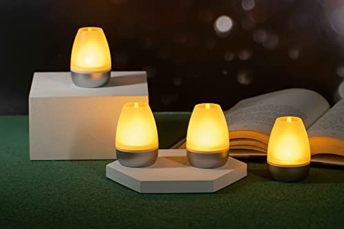 Northpoint LED Akku Lounge Lights 4er-Set mit Touchsensor Kabellos für Innen und Außen RGBW Flackereffekt mit Ladestation ca. 7 cm hoch (Silber Matt)