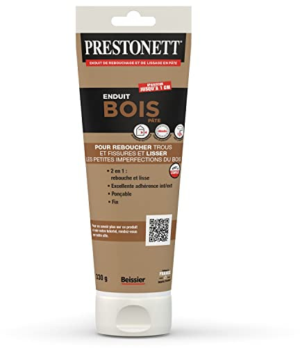 Enduit Rebouchage & Lissage Bois PRESTONETT Pâte 330 g Int/Ext | Tube 330 g – rebouche et lisse jusqu'à 1 cm d'épaisseur