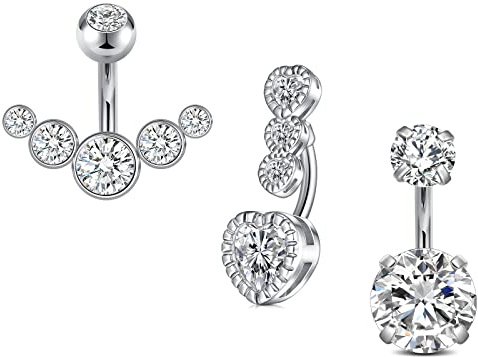 FECTAS 3pcs Barre corte per la pancia 6mm Piccoli anelli per bottoni ombelicali 14G in acciaio chirurgico con diamante CZ Gioielli per piercing
