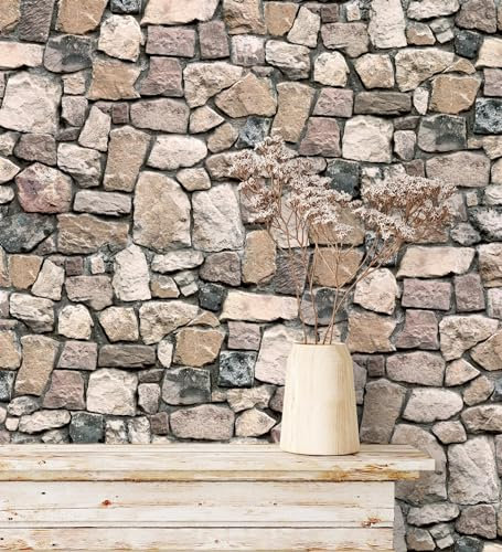 GAULAN 453840 - Carta da parati effetto texture muro di pietra naturale rustica testurizzata per pareti soggiorno camera da letto corridoio sala da - Rotolo di 10 m x 0,53 m