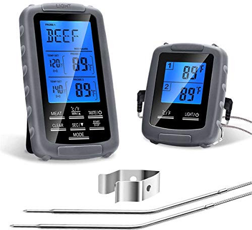 Digitales Fleischthermometer, Kochthermometer, Lebensmittelkoch-Doppelfühler-Thermometer für BBQ-Smoker-Grill-Ofen, sofort ablesbares Fleischthermometer