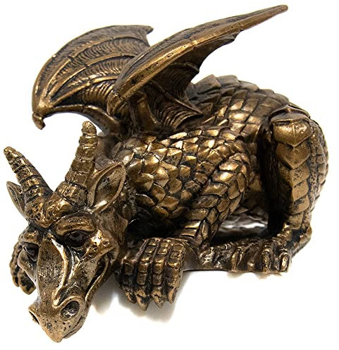 THORNE ANTIQUES AND COLLECTABLES “Watching Dragon” Ornament – Detailed Handmade Resin Dragon Figurine with Antique Bronze Finish – Ideal Fantasy Décor Gift for Home, 16 cm