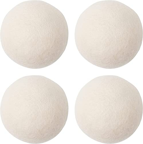 Wool Dryer Balls - Reusable Tumble Balls for Cloth Cleaning - Anti Static, Natural Fabric Softener - White, 100% Natural Laundry Balls - Reduce Dry Time, Noise, Wrinkles, and Energy - 7cm - Pk4