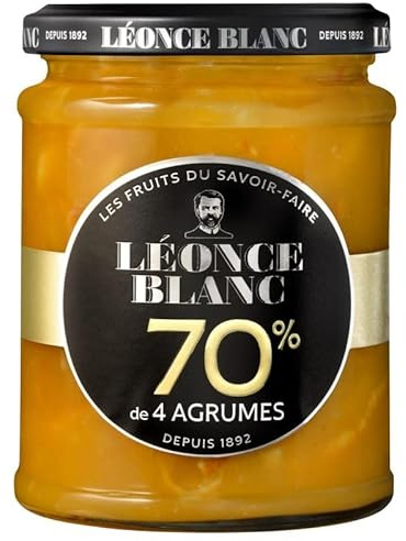 Leonce Blanc Confiture 4 Agrumes 70% - Pot de 320g : Un petit déjeuner fruité et gourmand à savourer ! - Le Lot De 4