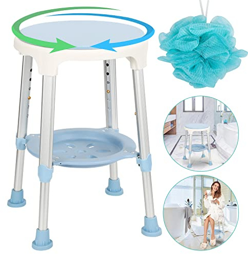 Ansobea Tabouret de Douche Pivotant à 360°, Siege de Douche Antidérapant, Hauteur Réglable Chaise de Douche, Stable et Sécurité,Montage Facile,Siège de Bain pour Personnes âgées Bleu et Blanc YUSKDSI