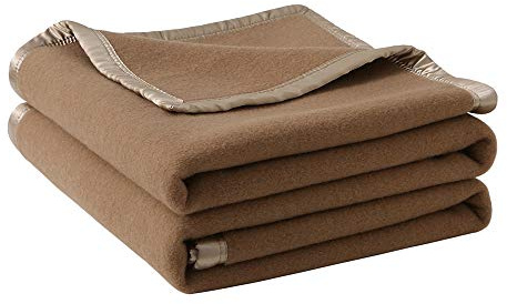 Kobelar Coperta in 100% pura lana, misura doppia, coperta in lana doppia, coperta in lana da campeggio, coperta in lana per esterni (203 x 152 cm, cammello scuro)