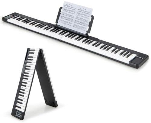 GYMAX 88-Key Electronic Piano, Folding Digital Keyboard with Bluetooth MP3/MIDI/USB, Headphone, Microphone, Dual Speakers & Sustain Pedal, Full Size Electric Piano for Beginners (Black)