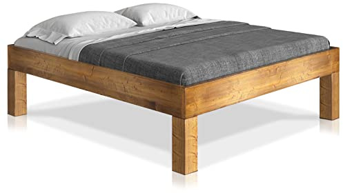 moebel-eins CURBY 4-Fuß-Bett ohne Kopfteil, Material Massivholz, rustikale Altholzoptik, Fichte