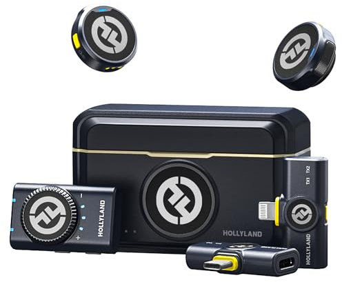 HollylandLark M2 Kabellos Lavalier Mikrofon für iPhone/Kamera/Android/PC – 48 kHz/24-Bit Hi-Fi-Audio, 300 m Reichweite, Rauschunterdrückung, 40 h Laufzeit, YouTube/Vlog/Streaming (2TX + 3RX+Ladecase)