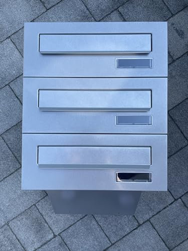 ALSTEN TECH Lot de 3 boîtes aux lettres à triple paroi, pour maison d'appartement ou bureau - Système de boîte aux lettres à encastrer pour 3 maisons familiales - Avec plaque nominative - Argent 9006