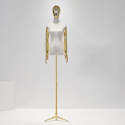 Weibliche Schaufensterpuppe mit Armen, Verstellbarer Schaufensterpuppen Torso Kopfdrehpuppenständer Metallsockel für Ladengarderobe modernes Halbkörper-Ausstellungsregal,Golden Triangle c