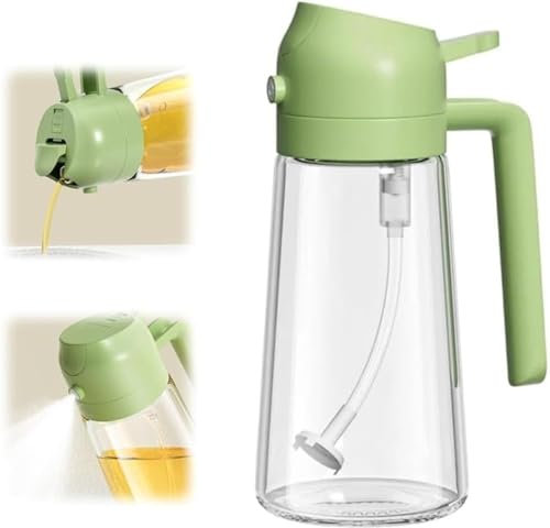 Hogitpe 2 in 1 Glass Oil Sprayer & Dispenser, 2024 New 470ml Olive Oil Dispenser Bottle for Kitchen, Food-grade Oil Mister Spray Bottle for Cooking, Air Fryer, Frying, BBQ (Green, 470ml)