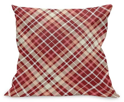 ABAKUHAUS Plaid Kissenbezug, Tartan Kariertes Muster von Symmetric parallelen Streifen Geometric Retro Scottish, Kissenhülle mit Reißverschluss Beidseitiger Druck, 50 x 50 cm, Rubin Pfirsich Creme