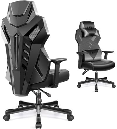 OneGame Video Gaming Stuhl, Atmungsaktiver Computer Racing Style Drehstuhl Verstellbare Rückenlehne Ergonomischer Gamer Desk Chair mit Lendenwirbelstütze, Schwarz