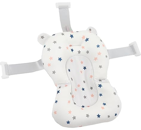 Flytande Babybadkudde, Badkarstöd för Nyfödda med Säkerhetsbälten Justerbart Hopfällbart, Babybadsitsdyna, 3 Säkerhetsbälten för Nyfödd Spädbarn (Vita stjärnor)