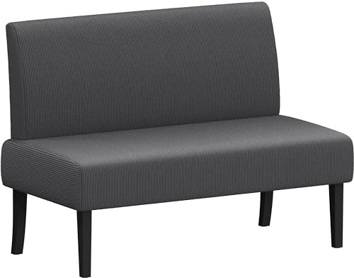 Yaheetech Divano da Salotto Moderno Divanetto a 2 Posti Senza Braccioli Sedia a Coste con Gambe in Legno per Soggiorno Ufficio 109,5 × 62 × 84,5 cm Grigio