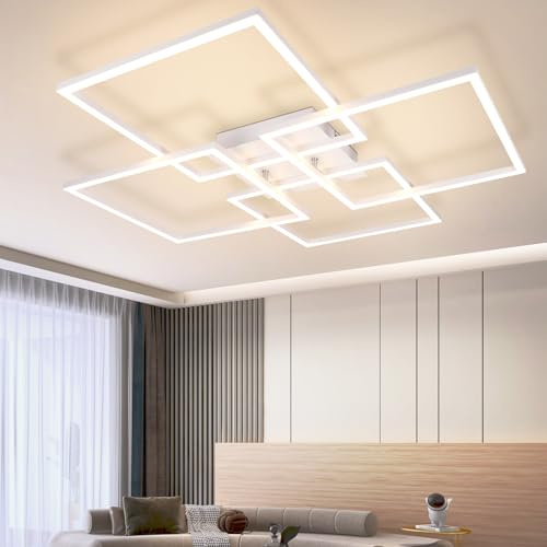 Homefire Deckenleuchte LED Deckenlampe Wohnzimmer - 4 Weiß Rahmen Schlafzimmerlampe Modern Wohnzimmerlampe 32W 3000K Küchenlampe Warmweiß Esszimmerlampe Rechteckig Design für Schlafzimmer Esszimmer
