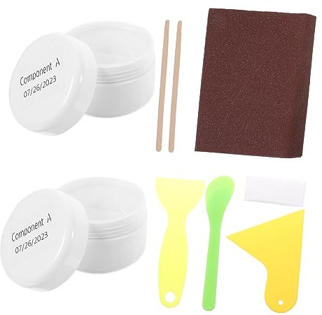 WOONEKY Kit di Riparazione per Ceramica e Pietra Vernice per Vasca da Bagno, Riparatore per Piastrelle Bagno e Piano di Lavoro, Adesione Forte e Finitura Lucida per Lavandini e Docce, Set