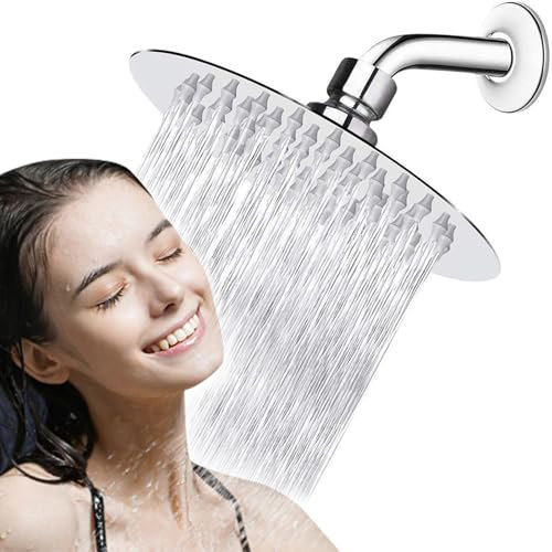 Vipuikos Pommeau de douche, douche à effet pluie, 15,27 cm, en acier inoxydable 304, réglable à 360 °, avec effet miroir poli, tête de douche à effet pluie, ronde de 1/2, pour salle de bain