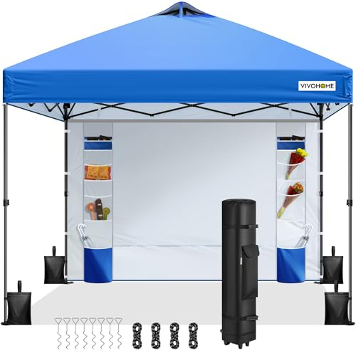 VIVOHOME 3x3m Pop up Pavillon mit Seitenwand Faltbar Wasserdicht Stabil | Gartenpavillon Höhenverstellbar inkl. Tragetasche und 4 Sandsäcke UV 50+ CPAI 84 für Outdoor Markt Garten Hof Blau