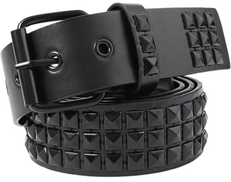 JAMAKALA Women's Studded Belt, Punk Rock Belt for Women Men, Goth Rivet Triple Grommet Black PU Leather Gothic Belts Accessories for Jeans Pants