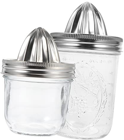 FONDOTIN Manual Citrus Juicer Hand Press Stainless Steel Lemon Squeezer Orange Juicer for Home Kitchen Use 480ml and 280ml Mason Jar Set