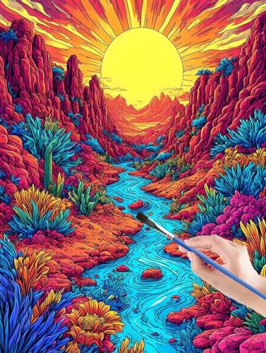 Sun malen nach zahlen, malen nach zahlen erwachsene Fluss, malen nach zahlen leinwand mit Pinsel und Acrylfarben für Anfänger und Kinder, Home Deko aesthetic, Geschenk - 40 x 50 cm Rahmenlos H8-9