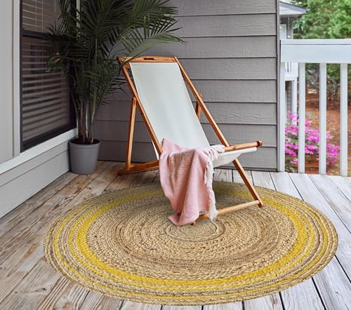 VINILIKO Design | Alfombra Vinílica Redonda Lisa Impresa - Carthago Amarillo [Diam] 100 cm - Interior y Exterior, Antideslizante, Impermeable, Lavable - Varios Tamaños - Alfombra Vinilo Salón, Terraza