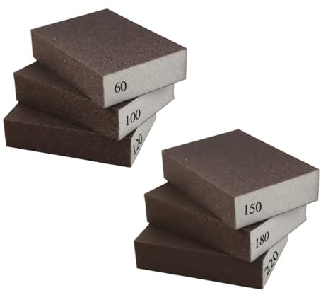 Sanding Sponges 6 Pack Wet and Dry Dual-use, 60/100/120/150/180/220 Grits Sanding Blocks with Diamond Abrasive & Premium Sponge, Washable Reusable for Wood Metal Wall Furniture Polishing (100×70×25mm)