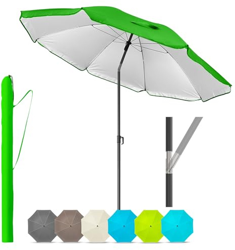 4smile Sonnenschirm Strand 160 cm in Grün - Höhenverstellbarer Strandschirm SunnyJoy UPF 50+ für Sonnenschutz Strand, Strandschirm windfest stabil - Sonnenschirm mit Schutzhülle, Gartenschirm