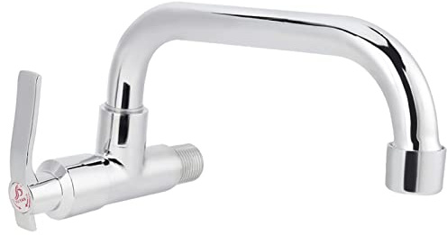 Gegong Robinet d'eau froide mural simple G1/2 po pour évier de cuisine, usage domestique, rotation à 360°, corps en laiton, tube en acier inoxydable, face chromée (LQ-3092 25cm)