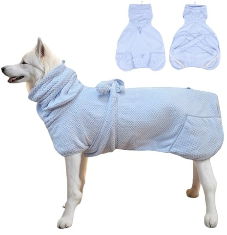 Super saugfähiger Hunde-Bademantel, Ananas, weich, schnell trocknend, verstellbarer Trockenmantel für nach dem Baden mit Kapuze, Ananasblau, Größe XXL
