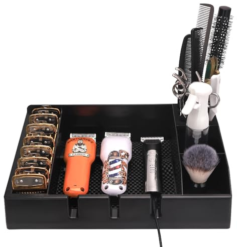 Professional Barber Tray Station – Multi-Functional Hair Clipper & Trimmer Holder with Detachable Design, Non-Slip Base (12.87 x 8.9)