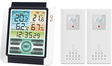 Station'meteo, Station météo sans fil grand écran numérique intérieur extérieur thermomètre hygromètre moniteur réveil avec capteur émetteur(1 clock 2 sensor)