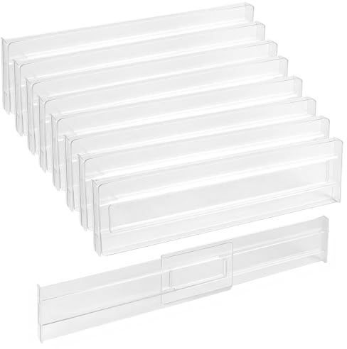 CHUENKUK 8 Stück 27,5-52cm Verstellbare Schubladenteiler, Schubladentrenner Verstellbar, Transparente Kunststoff Schubladen Organizer für Küche, Bad und Schlafzimmer