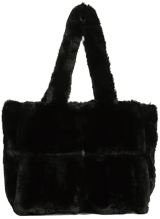 Waniki Plüsch Handtasche Damen Mittelgroß Tote Bag Flauschige Shopper Tasche Schultertasche Kunstfell Teddy Tasche Einfarbig Henkeltaschen Winter Furry Stepptasche Winter Umhängetasche für Women's