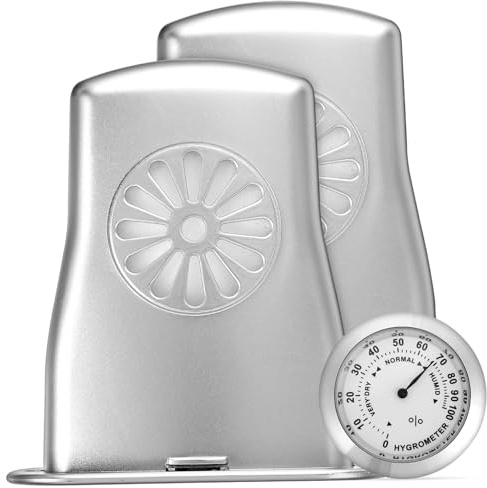 Violin Humidifiers Hygrometer Thermometer with Meter Acoustic Guitar | Portable Abs Care Set, Temperature and Humidity Measurement, Silver Pair for Musical Instruments and Guitars