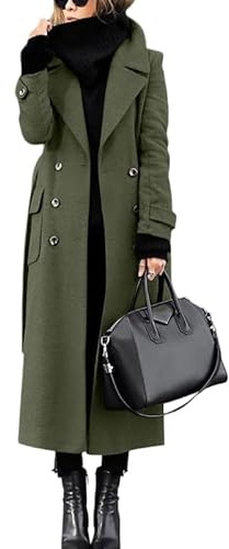 LCDIUDIU Trench da Donna In Misto Lana con Revers, Doppiopetto Grigio, Giacca Invernale Lunga Retrò Autunno Inverno, Giacche con Cintura, Capispalla Classici Ed Eleganti Tasca, Verde Militare Xl