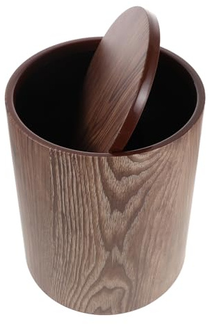 jojofuny Poubelle Décorative Rétro Couvercle Rabattable Grosse Capacité 10L Effet Bois Noyer Corbeille à Papier pour Bureau la Cuisine Salle de Bain et Chambre Polypropylène Facile à