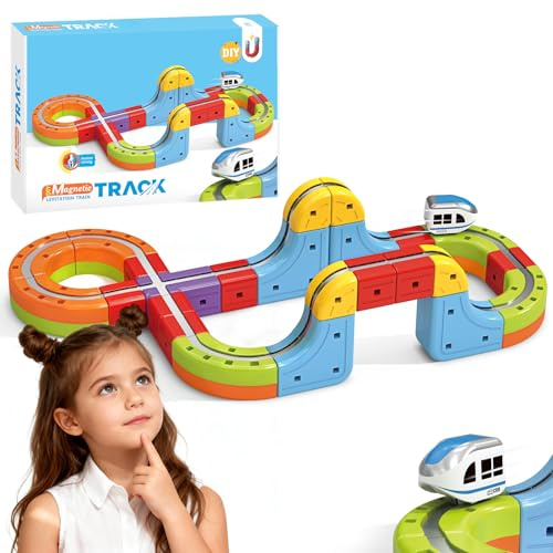YESHIN Trenino Elettrico Cubo, Set di Binari Magici Clickrail, Set di Costruzioni di Treni Fai-da-Te con Layout 3D che Defiono la Gravità, Giocattolo Ferroviario Elettrico per Bambini, Regalo per