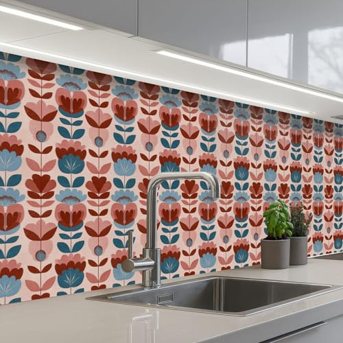 KitchenYeah© Crédence Cuisine À Coller 60x200 cm Protection Plaque De Cuisson Adhesif Plastique Rigide Dalle Murale Vintage - Motif - Coloré