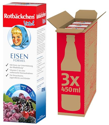 ROTBÄCKCHEN Vital Eisen Formel 3er Pack (3 x 450 ml) | Nahrungsergänzungsmittel mit Eisen und Vitamin C, B1, B2, B6 und B12