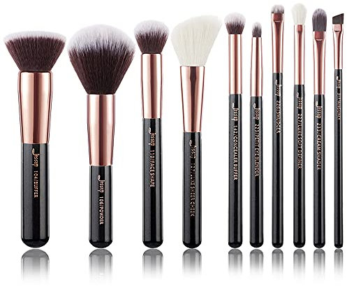 Jessup Makeup Pinselset 10 Stk Kosmetik Schmink Pinsel Set Lidschatten Puder Concealer Eyeliner Schwarz/Rosegold T156