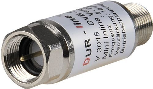 2 pezzi - DUR-line V3018 Mini Inline Amplificatore 18 dB per Sat e DVB-T2 5-2500 MHz