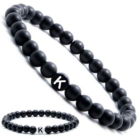 Personliga namnarmband | Partnerarmband med Onyx pärlor | pärlarmband | individuella smycken för män och kvinnor (ytterligare tillgängliga), 16 centimeters, onyx, 17-19 cm