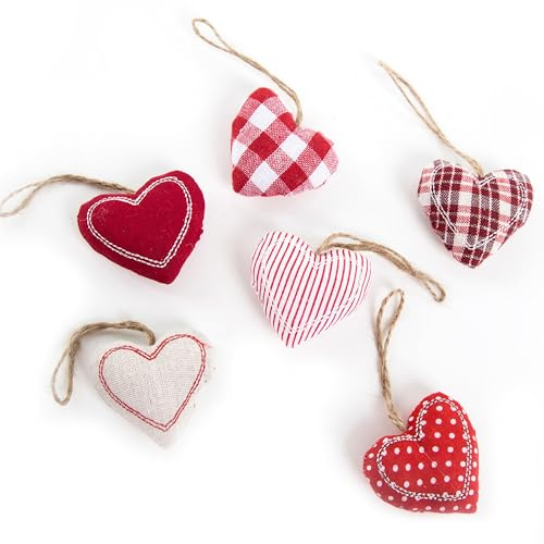 6 Herzanhänger rot, weiß 6 cm Stoff – Wohndeko ganzjährig | Sommer Hochzeit Brautpaar feines Detail Geschenk Familie