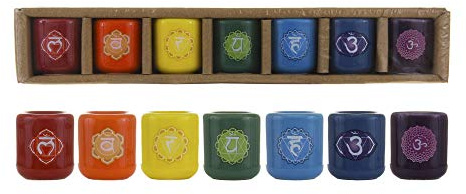 Mega Candles 7 st keramiska 1/2 tum diameter chakraklocka ritual spirtuell energi stavljushållare – blandade färger